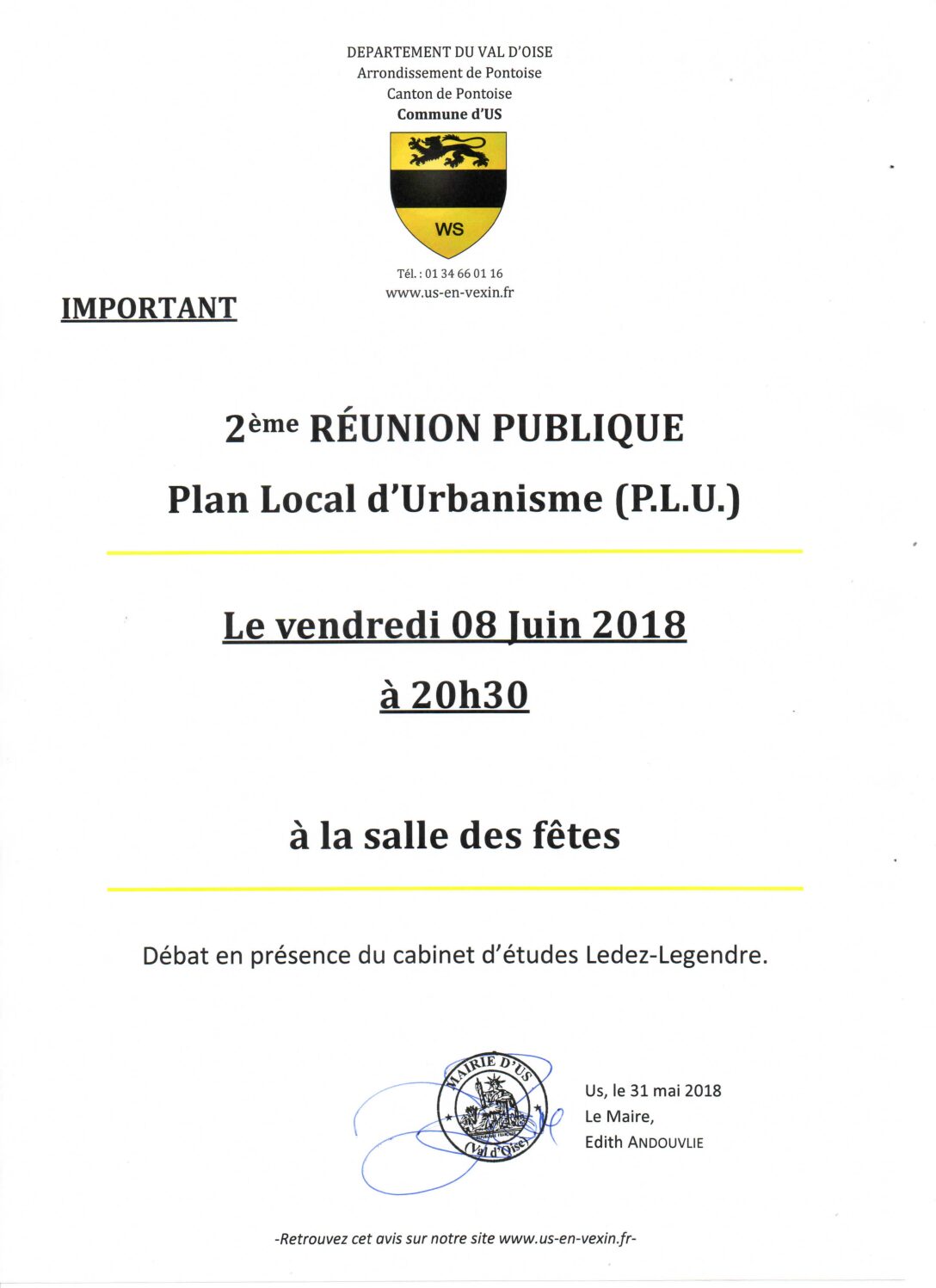 2ème Réunion publique P.L.U (Plan Local d&rsquo;Urbanisme) vendredi 8 juin 20h30