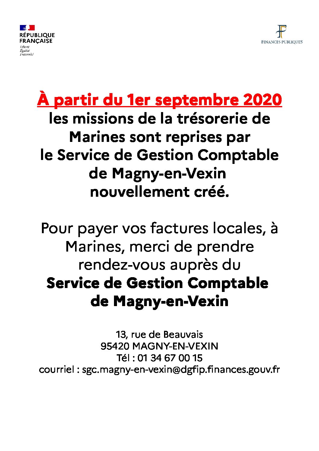 Fermeture Trésorerie de Marines